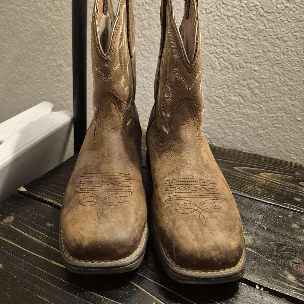 Ariat Brown Leather Ankle Booties with Square Toe